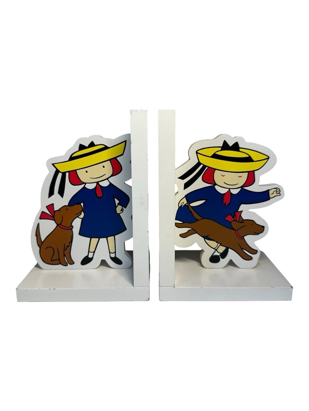 Vintage Y2K Madeline And Dog Rare White Wood Bookends 2003 Kids Childrens Decor